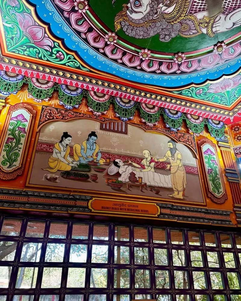 Mural depicting Ayurveda and medicinal herbs